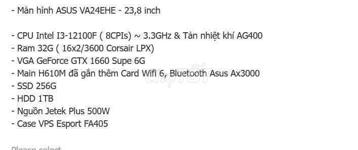 PC Core i3, RAM 32GB, SSD 1TB, màn 21 inch