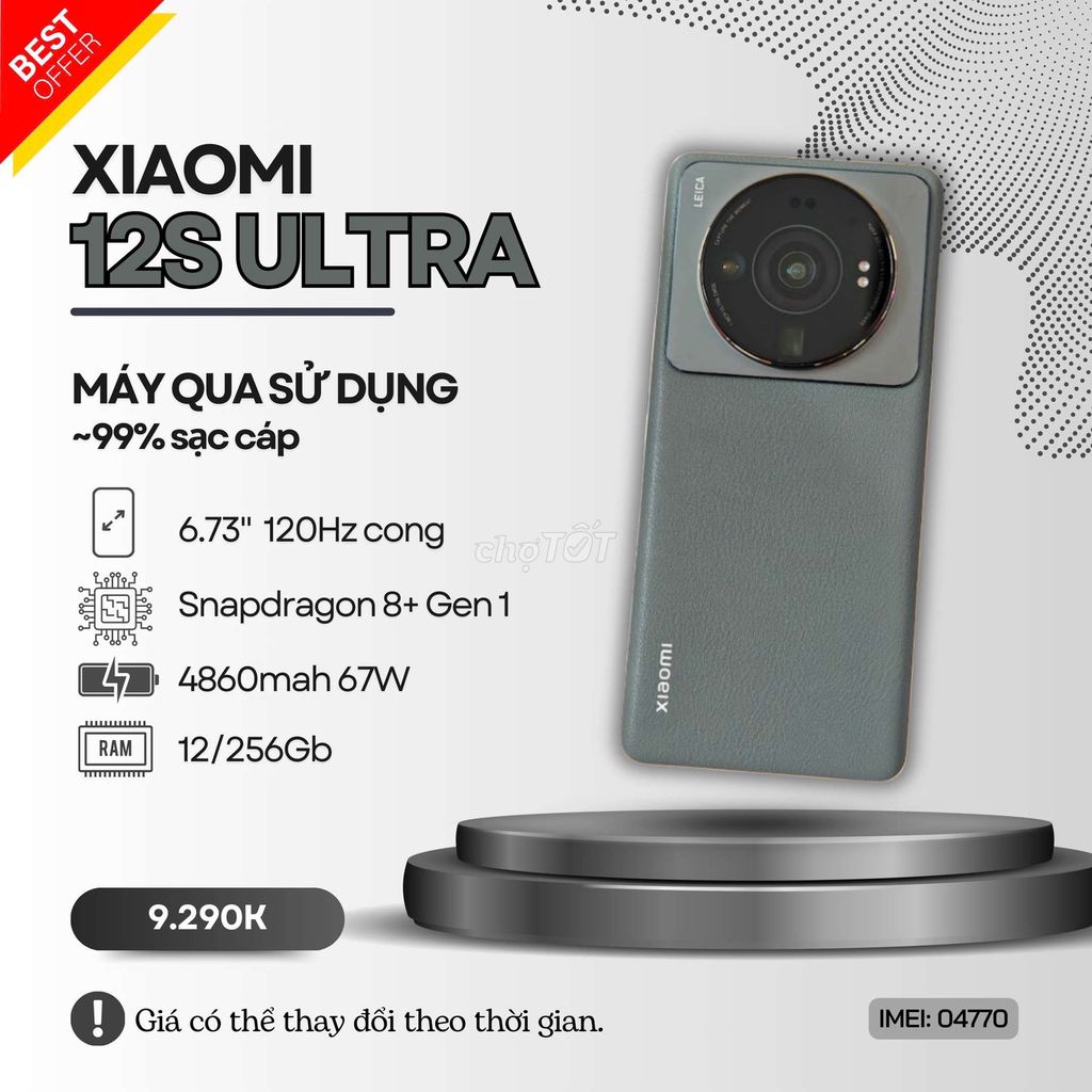 🥇XIAOMI 12S ULTRA XÁM XI MĂNG 12/256GB