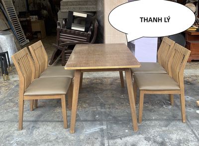 Bộ bàn ăn 4 ghế gỗ mặt nệm bọc da, bàn ăn 4 ghế