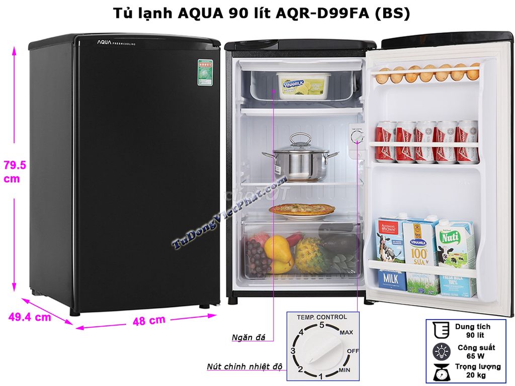 Tủ lạnh mini Aqua AQR-D100FA (BS) 90 lít