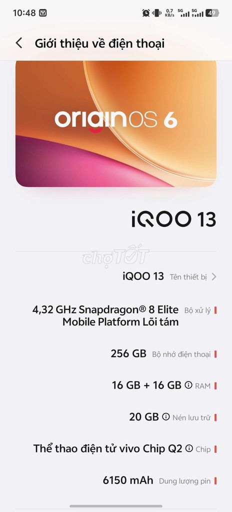 iQOO 13 Snapdragon 8 Elite 16GB/256GB. Mua bán Điện thoại tại Thị xã Bến Cát Bình Dương được đăng bởi cường hình 1