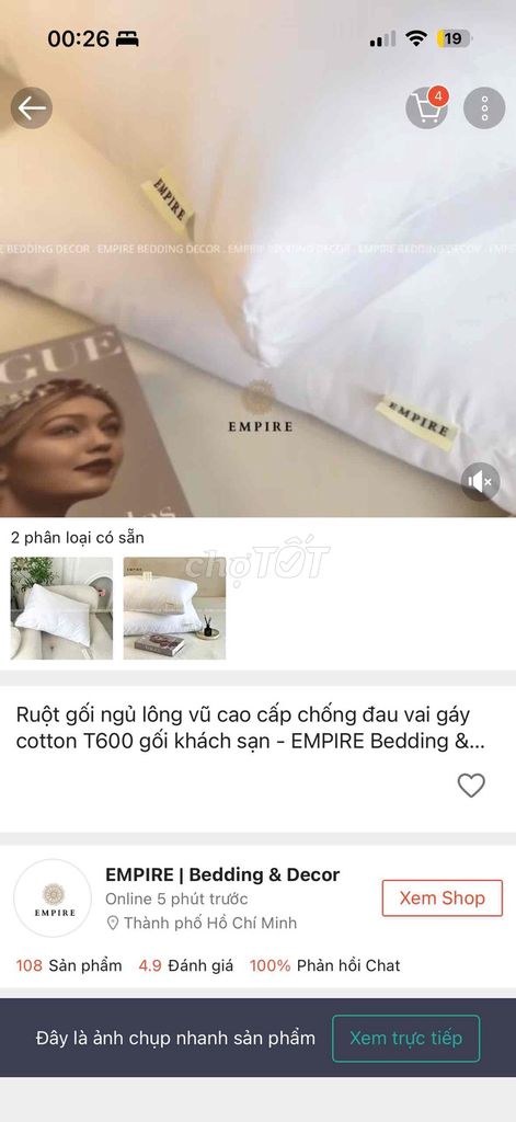 Ruột gối EMPIRE Lông vũ Trắng. Mua bán Giường, chăn ga gối nệm tại Quận 1 Tp Hồ Chí Minh được đăng bởi Nga Vu hình 1