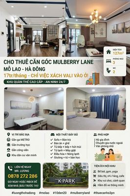 Sống đẳng cấp tại Mulberry Lane Mỗ Lao - 127m² 3PN Full đồ chỉ 17tr