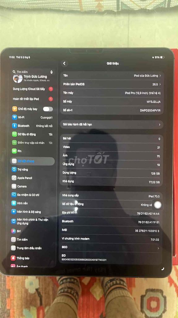 Apple iPad Pro 12.9 inch 128GB Xám Like New. Mua bán Máy tính bảng tại Thành phố Buôn Ma Thuột Đắk Lắk được đăng bởi Hoàng Thế Vĩnh  hình 1