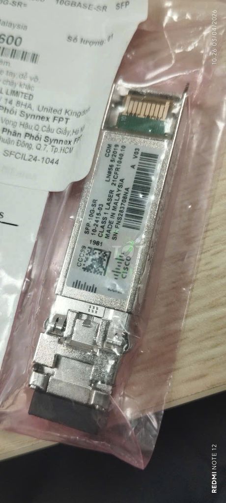 Module quang Cisco SFP-10G-SR - Malaysia. Mua bán Linh kiện (RAM, Card...) tại Huyện Thanh Trì Hà Nội được đăng bởi Testter hình 1