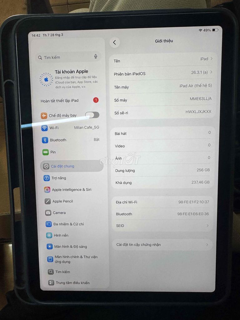 Apple iPad Air 5 M1 256GB Xám. Mua bán Máy tính bảng tại Quận 12 Tp Hồ Chí Minh được đăng bởi Đặng Nhật Kiên hình 1