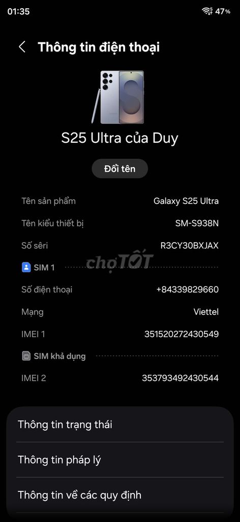 Samsung Galaxy S25 Ultra Xanh Hàn Quốc 99%. Mua bán Điện thoại tại Huyện Bình Chánh Tp Hồ Chí Minh được đăng bởi Duy hình 1