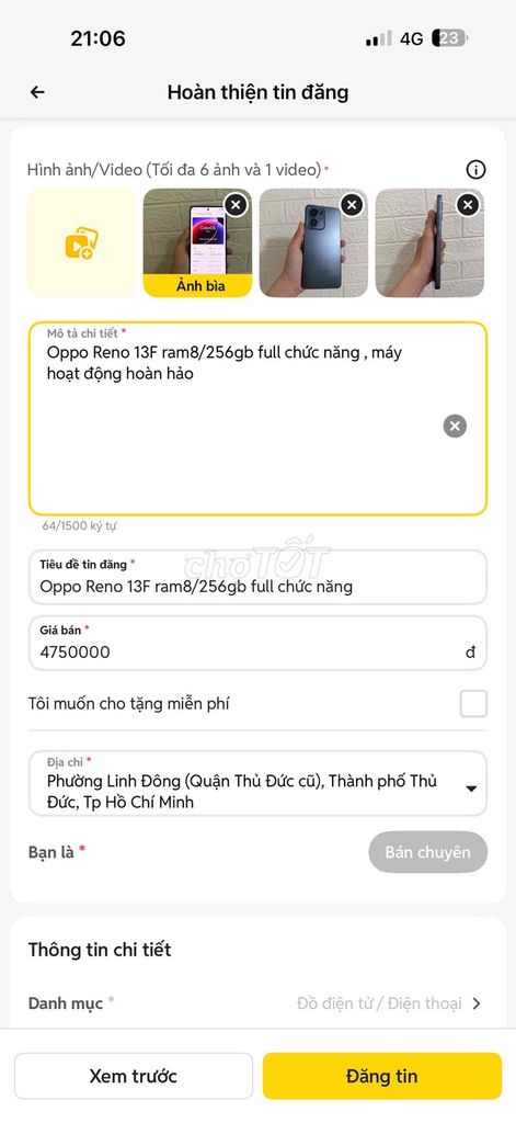 Oppo Reno 13F ram8/256gb. Mua bán Điện thoại tại Thành phố Thủ Đức Tp Hồ Chí Minh được đăng bởi Nguyễn Duy hình 1