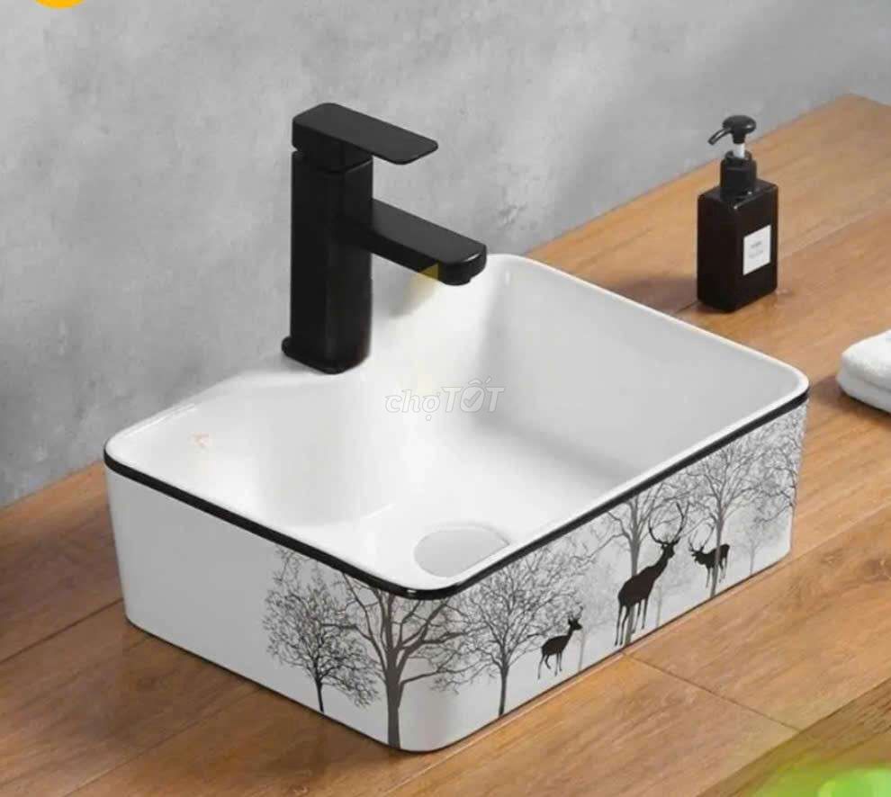 Chậu Lavabo Chữ Nhật Nai Đen Cao Cấp