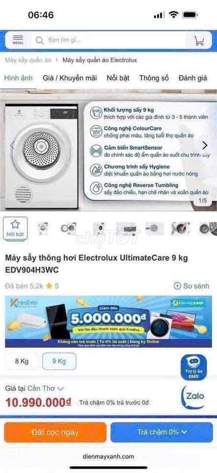 Máy sấy Electrolux 9kg Hàng trưng bày. Mua bán Máy giặt tại Quận Bình Thuỷ Cần Thơ được đăng bởi Trí Nhân  hình 1