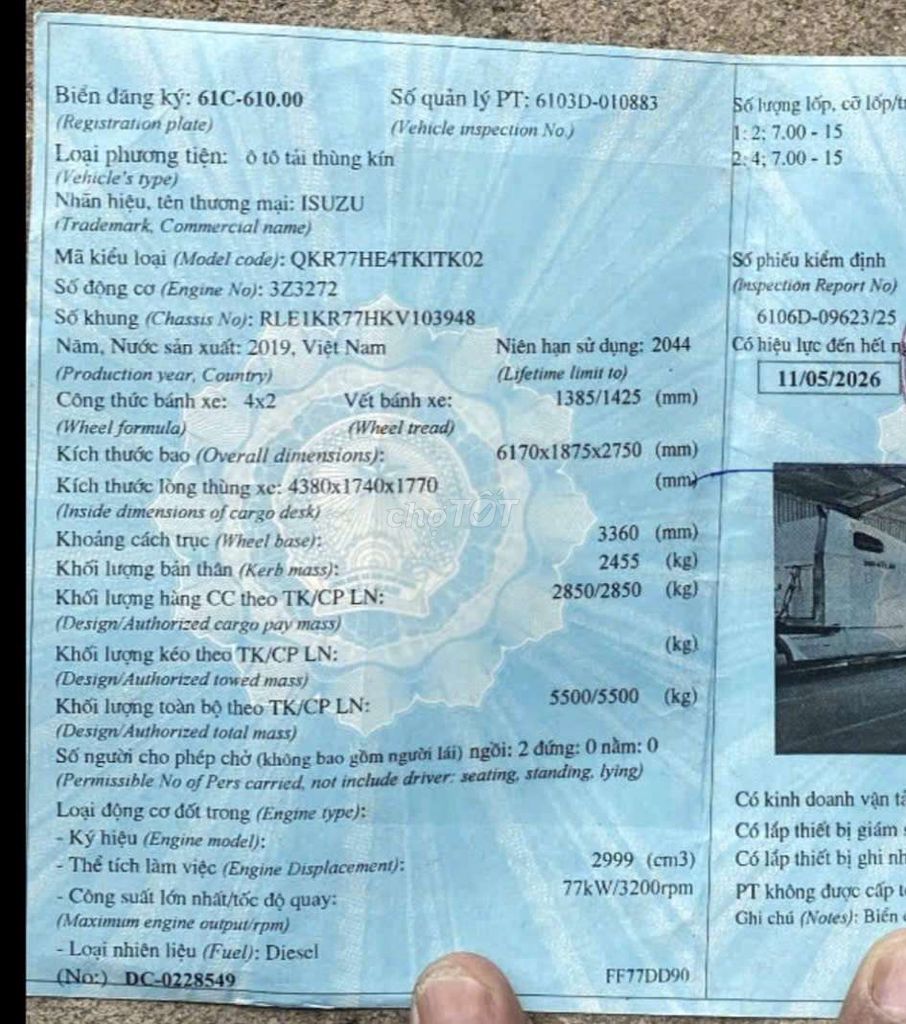 Bán gấp xe isuzu 2.8 tấn đời 2019 thùng kín 4m3. Mua bán Xe tải, xe ben tại Thành phố Thuận An Bình Dương được đăng bởi Hồ Xe Tải hình 6