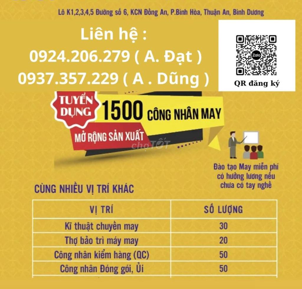 Tuyển Dụng 100 Cn May Có Tay NGHề Tại  KCN Đồng An