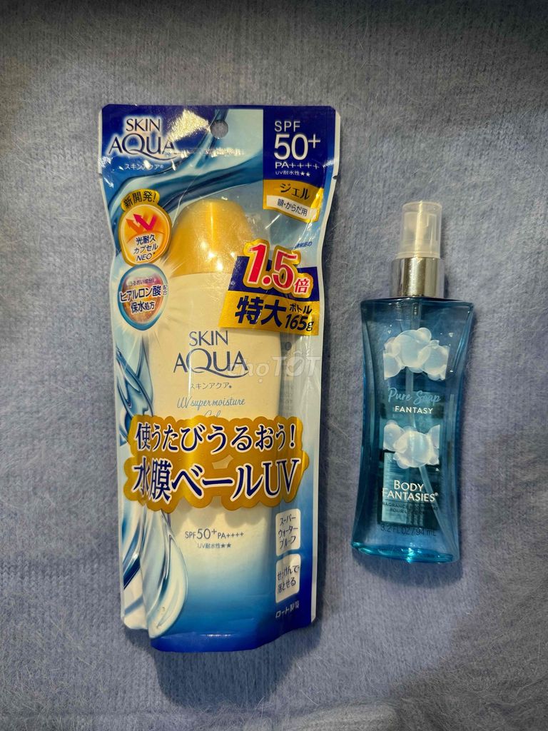 kem chống nắng SKIN-AQUA kèm xịt body toàn thân