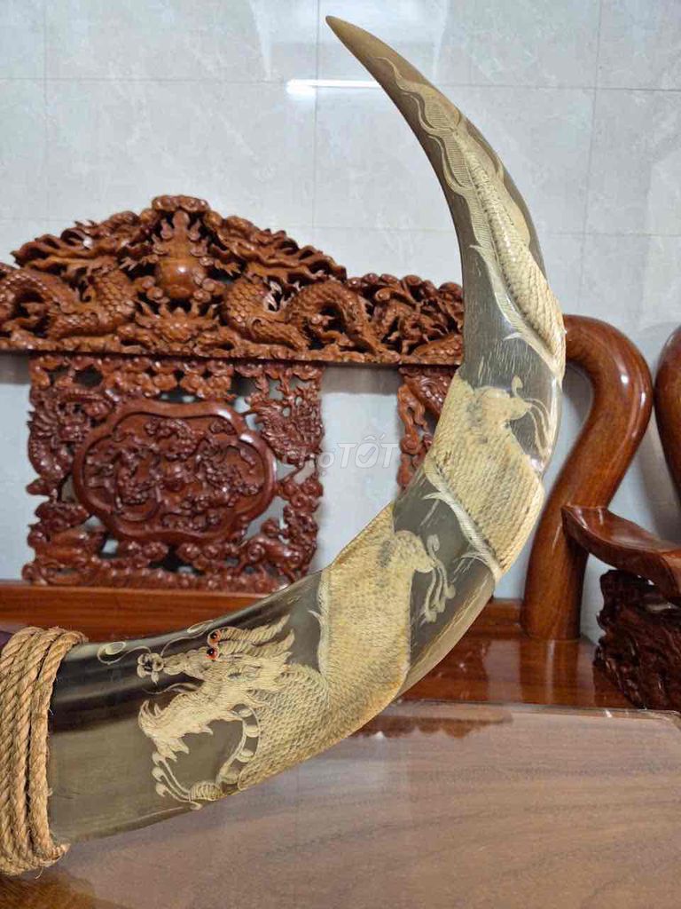 Đồ trang trí Sừng trâu Khắc rồng Nâu. Mua bán Đồ sưu tầm, đồ cổ tại Thị xã Tân Châu An Giang được đăng bởi Tuyền chuyên hàng nhật hình 1