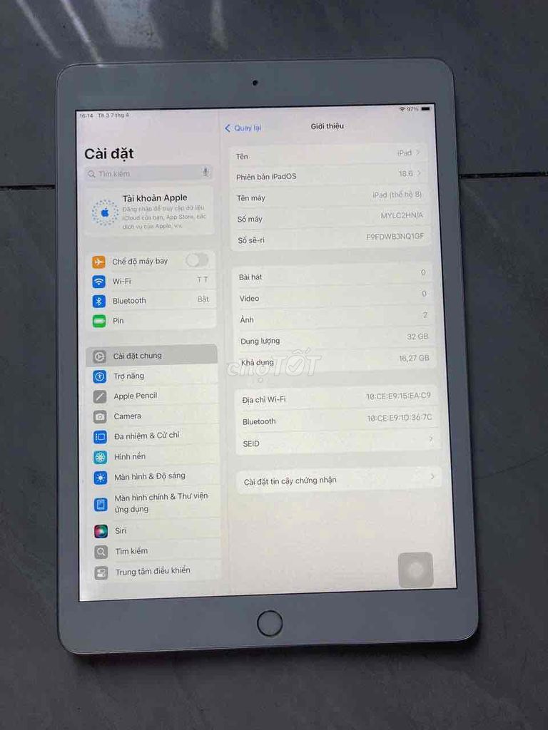 Ipad Gen 8 32GB Bai pass .màn zin ép kính Xài Ok. Mua bán Máy tính bảng tại Quận 8 Tp Hồ Chí Minh được đăng bởi điện thoại giá rẻ  hình 1