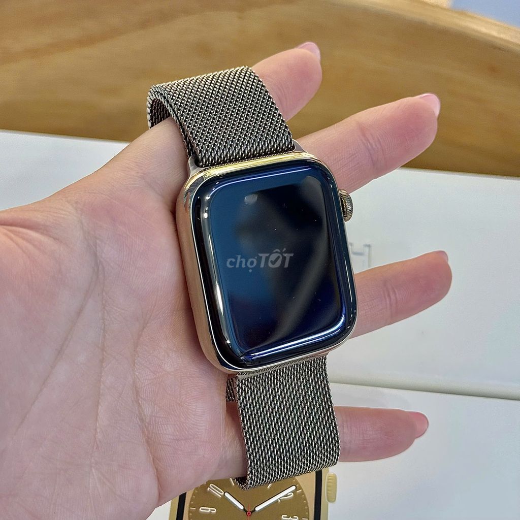 AppleWatch S8 Cellular 45mm viền+dây thép Gold 99%