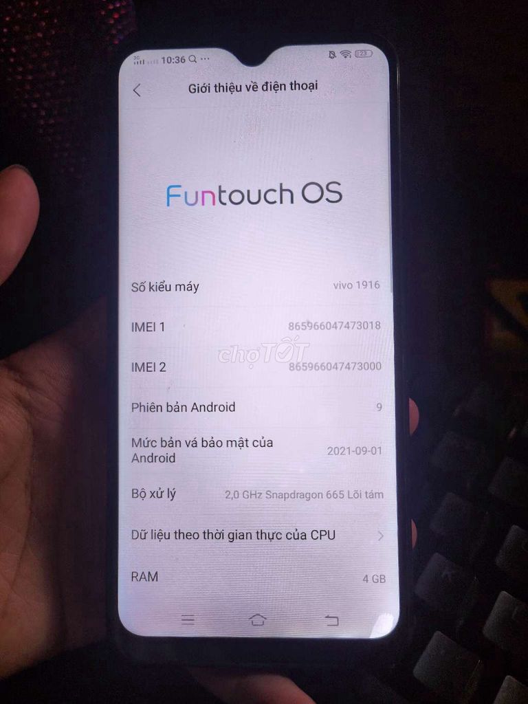 Vivo 1916 Đen 4GB/64GB Vân tay. Mua bán Điện thoại tại Huyện Cẩm Mỹ Đồng Nai được đăng bởi Đặng Gia Phát hình 1