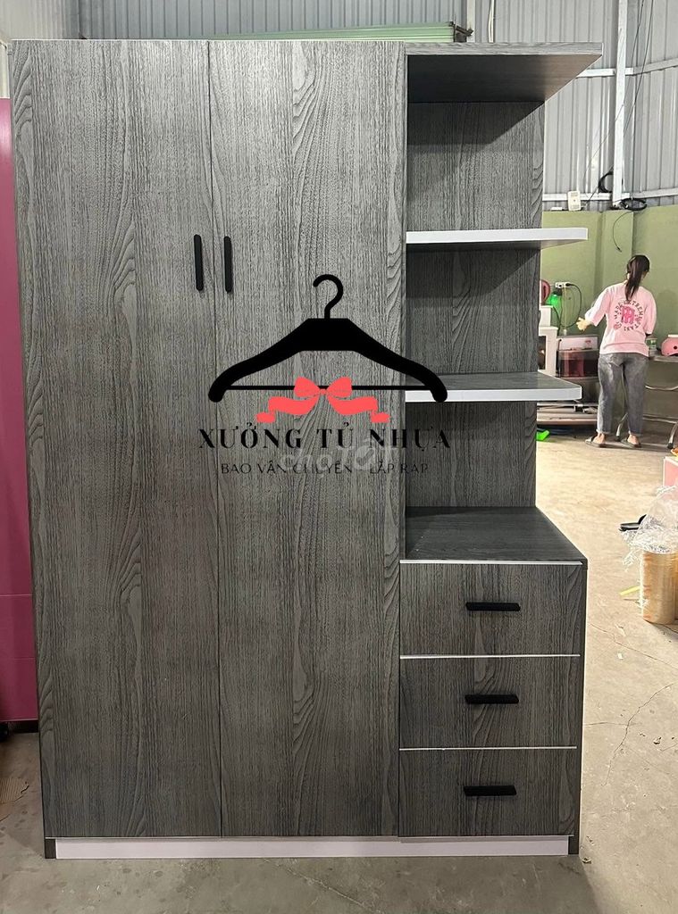 Tủ quần áo Nhựa Đài Loan Xám vân gỗ 1m8x1m23x45cm. Mua bán Tủ, kệ gia đình tại Quận 10 Tp Hồ Chí Minh được đăng bởi Cửa Hàng Nội Thất hình 1