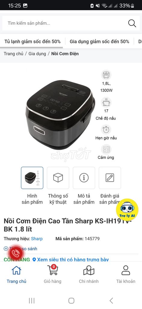 Thanh lý nồi cơm điện Sharp KS-IH191V còn mới 100%