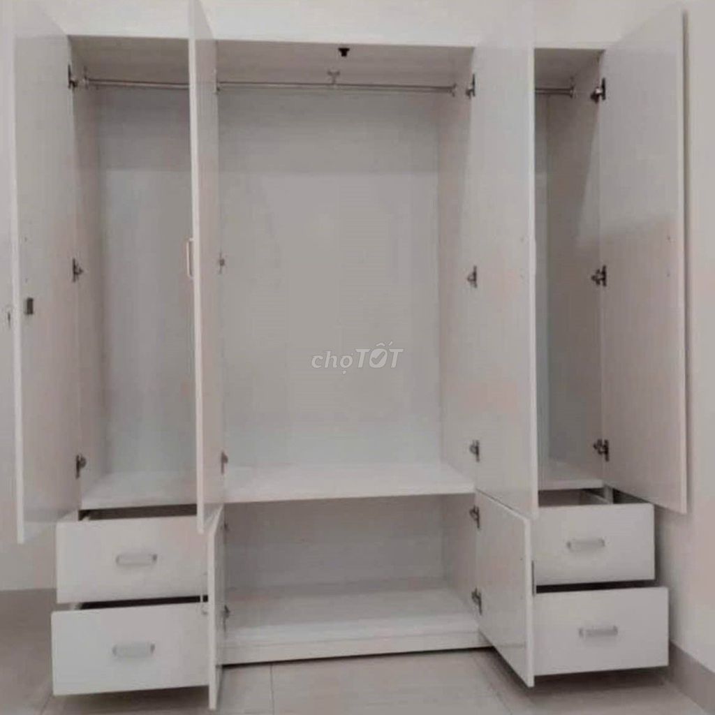 Tủ Quần Áo 4 Cánh Chia 3 Ngăn, Nhựa Tốt, Đẹp, New. Mua bán Tủ, kệ gia đình tại Quận Cẩm Lệ Đà Nẵng được đăng bởi Kho Nội Thất MT  hình 1