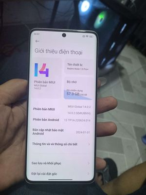 Xiaomi note 13 pro plus 5G 12-256 rôm tiếng việt