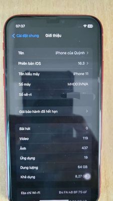 Iphone 11 64gb bản VN, Đỏ, dùng từ lúc mua mới.