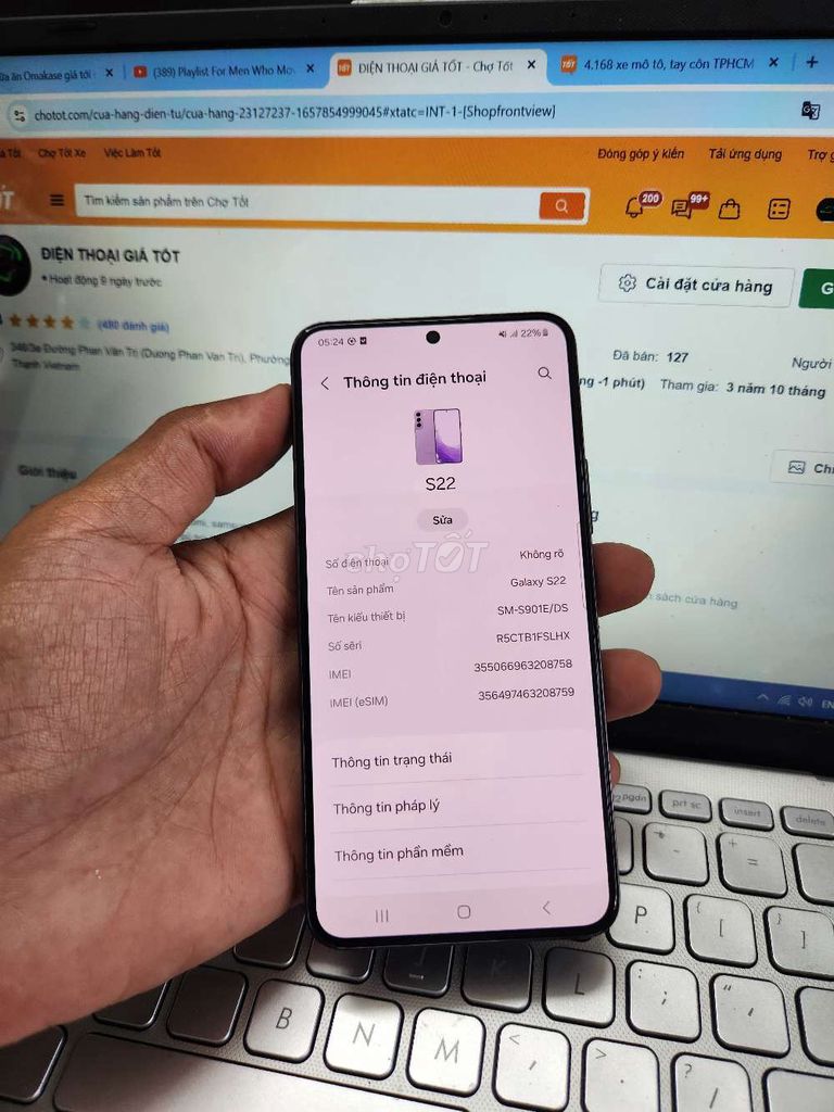 SAMSUNG S22 8GB/128GB SNAP 8 GEN 1 ZIN FULL CN. Mua bán Điện thoại tại Quận Bình Thạnh Tp Hồ Chí Minh được đăng bởi Dân Mobile hình 1