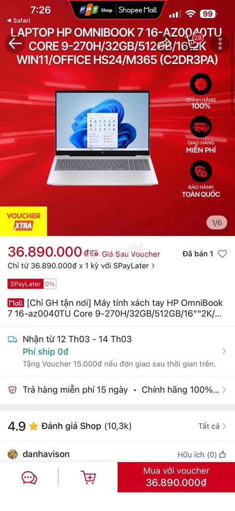 HP OmniBook 7 Mới 100%. Mua bán Laptop tại Huyện Long Hồ Vĩnh Long được đăng bởi Minh Mẫn hình 1