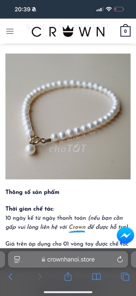 lắc tay hiệu CROWN ngọc trai vàng 14k