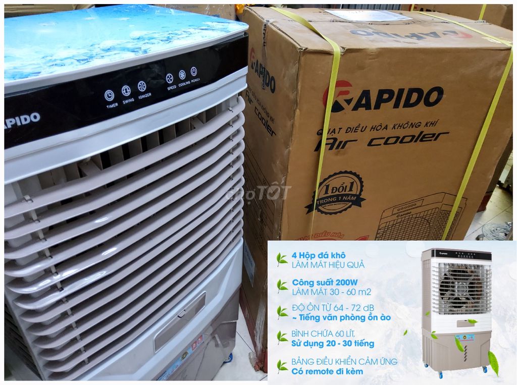 Quạt hơi nước 200w 60L RAPIDO MỚI 💯% NGUYÊN THÙNG