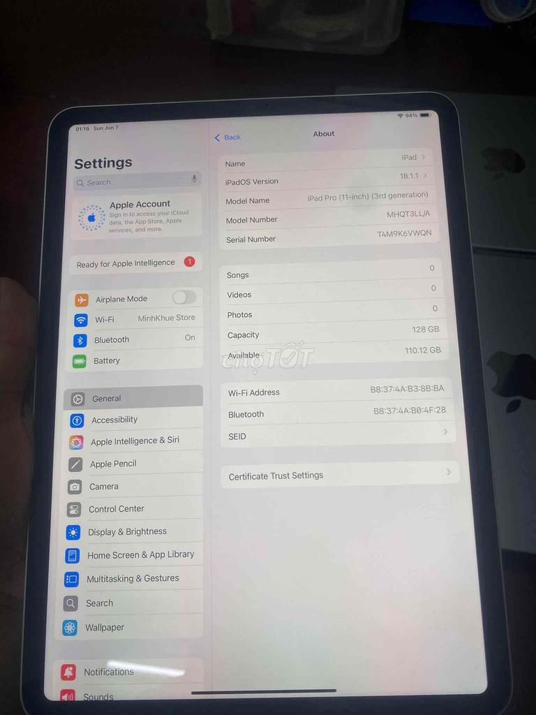 Apple iPad Pro M1 128GB Trắng. Mua bán Máy tính bảng tại Quận Cầu Giấy Hà Nội được đăng bởi Minh Khuê hình 1