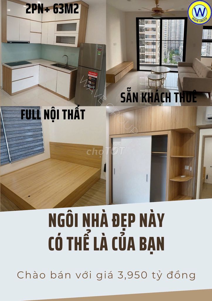 Bán CĂN GÓC 2PN+ 63m2, full đồ S1 view BỂ BƠI GIÁ 3,950 VINSMART