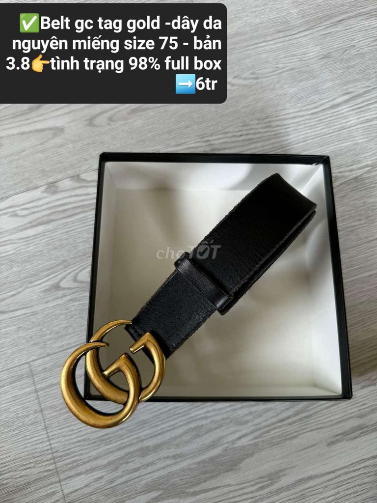 Belt gc tag gold da nguyên miếng. Dài 75bản 3.8