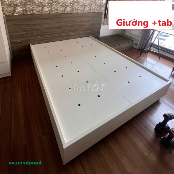 Giường gỗ MDF 1m6 kèm tab, giường ngủ phòng trọ