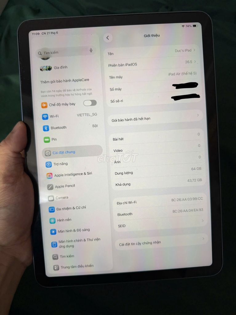Apple iPad Air 5 M1 Tím 64GB Wi-Fi. Mua bán Máy tính bảng tại Quận Gò Vấp Tp Hồ Chí Minh được đăng bởi Duc Nguyen hình 1