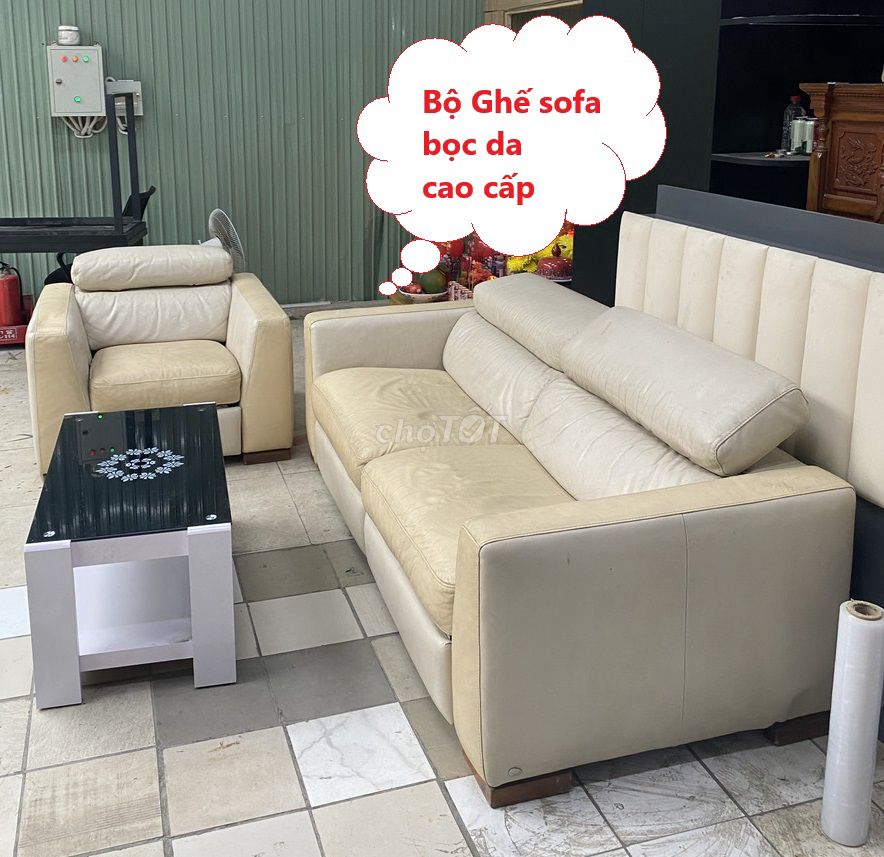 Bộ ghế sofa da, sofa bọc da chữ L chân gỗ tự nhiên