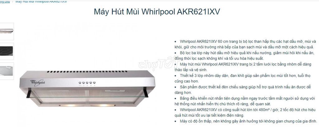 Máy Hút Mùi Whirlpool AKR621IXV cổ điển