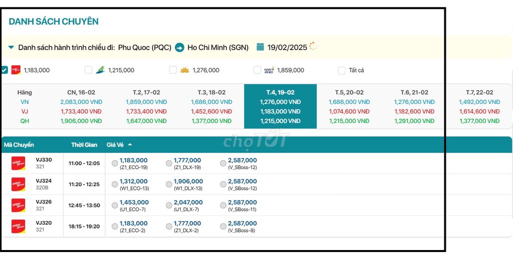 Phú Quốc - Hồ Chí Minh  19/02/2025