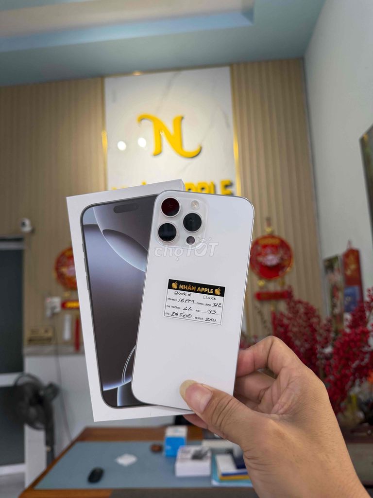 iPhone 16 Pro Max 512GB Trắng QT MỸ ZIN KENG. Mua bán Điện thoại tại Thành phố Cà Mau Cà Mau được đăng bởi NHAN APPLE hình 1