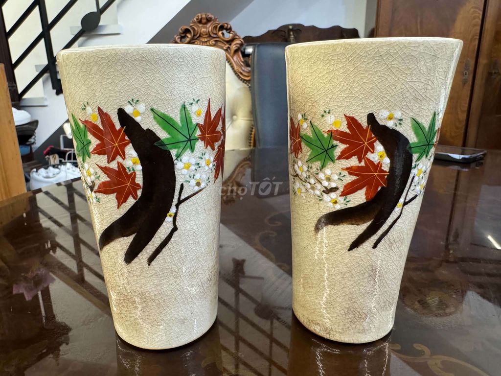 Ly men rạn vẽ tay cổ điển 2 chiếc