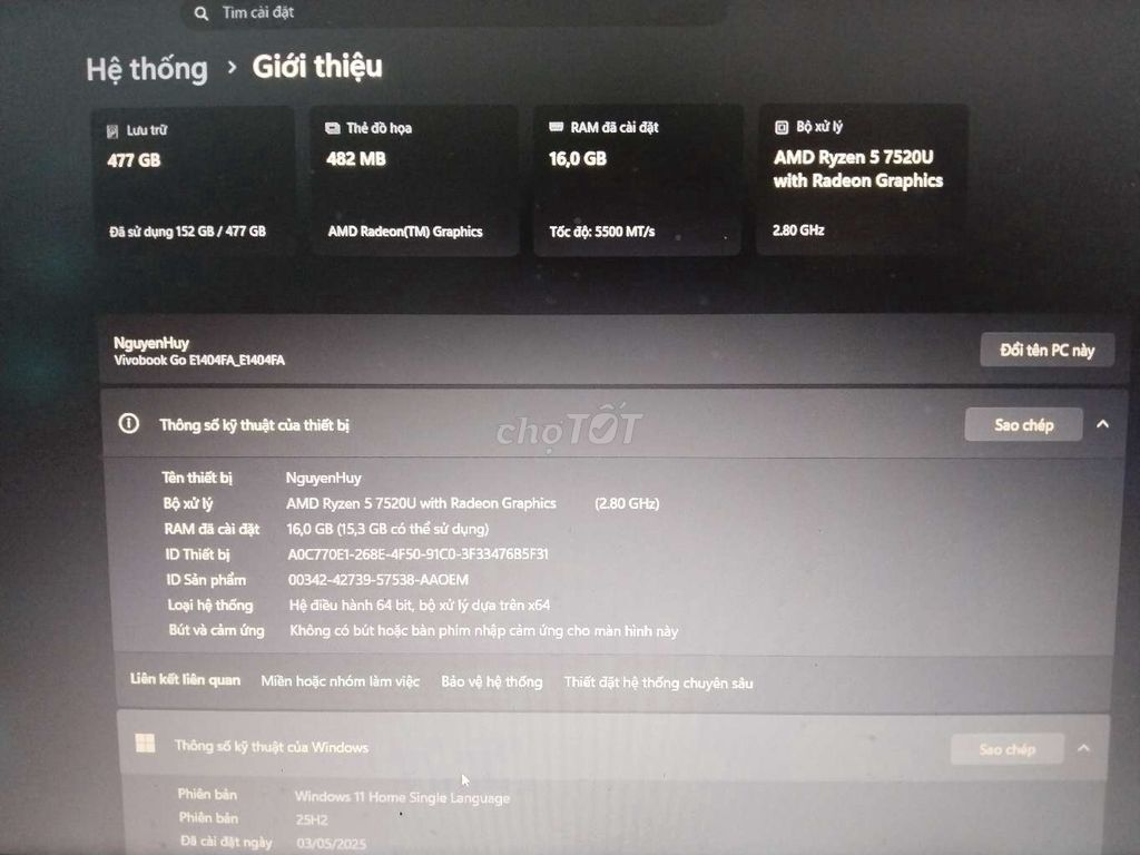 ASUS VivoBook Go 14 Ryzen 5 16GB/512GB. Mua bán Laptop tại Quận Hoàng Mai Hà Nội được đăng bởi Anna Huy hình 1