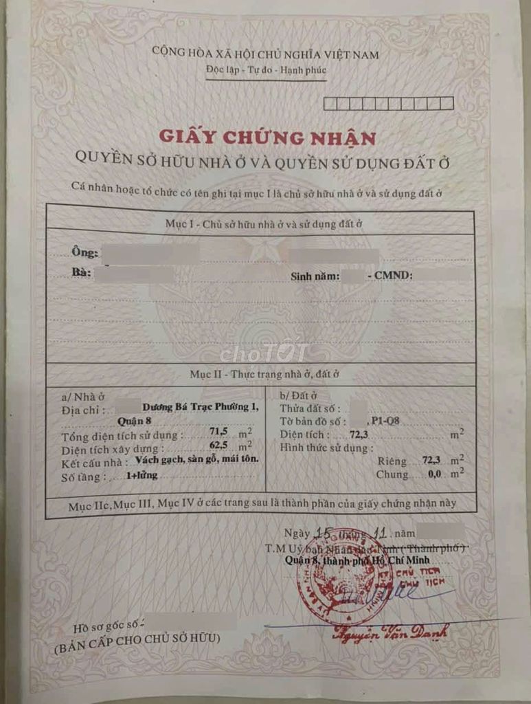 Bán nhà cũ 72,3m2 Dương Bá Trạc gần Cầu Xáng. Hẻm 3,5m gần mặt tiền