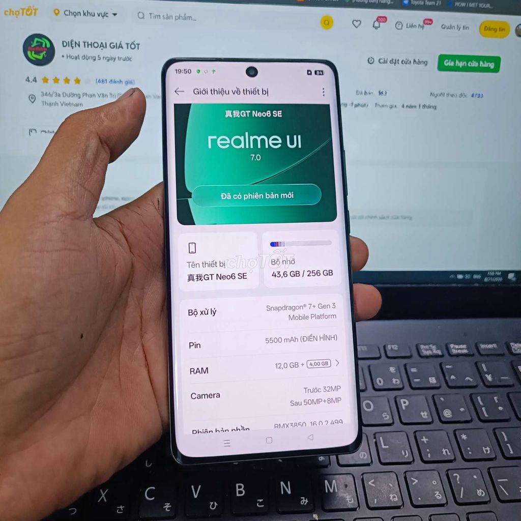 REALME GT NEO 6 SE 12GB.256GB SNAP 7 PLUS GEN 3. Mua bán Điện thoại tại Quận Bình Thạnh Tp Hồ Chí Minh được đăng bởi Dân Mobile hình 1