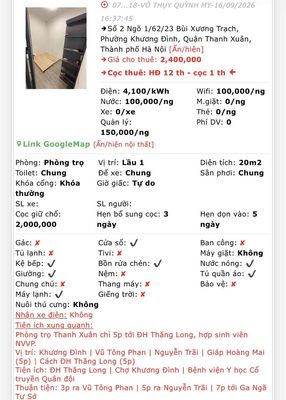 Room 20 m² · Số 2 Ngõ 1/62/23 Bùi Xương Trạch