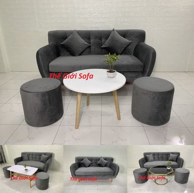 Bộ bàn ghế sofa băng 1m6 vải nhung xám đen ở HCM