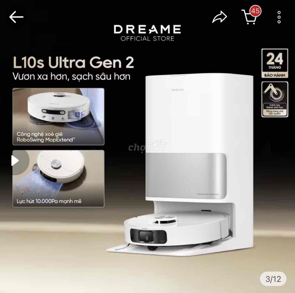 Robot hút bụi Dreame L10s Ultra Gen 2 Trắng. Mua bán Thiết bị vệ sinh, nhà tắm tại Quận 7 Tp Hồ Chí Minh được đăng bởi Lucky hình 1