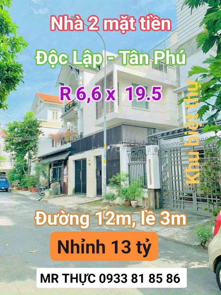 Đất Lô Góc cực đẹp 6,6 x 19,5, Độc Lập, Tân Phú, hơn 13 tỷ