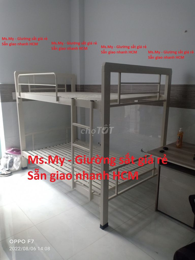 Giường ngủ sắt tầng cứng cáp 80-1m6x2m sẵn giao
