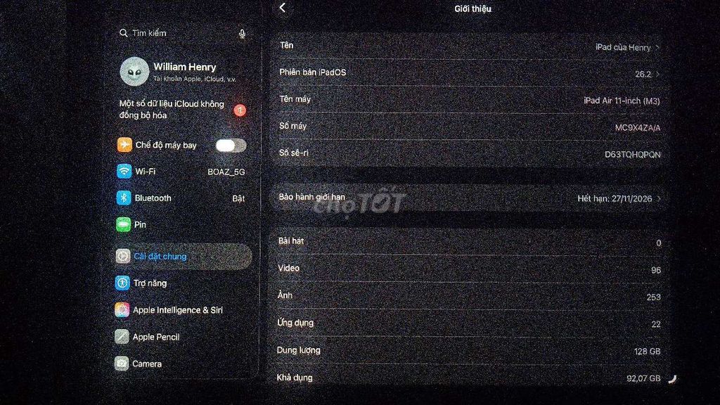 Apple iPad Air M3 11 inch 128GB Xám tặng bút. Mua bán Máy tính bảng tại Huyện Cam Lâm Khánh Hòa được đăng bởi hoàng hình 1