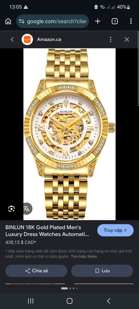 Đồng hồ Binlun Automatic Mạ vàng Nam. Mua bán Đồng hồ tại Thành phố Vinh Nghệ An được đăng bởi Trần Quang Huy hình 1